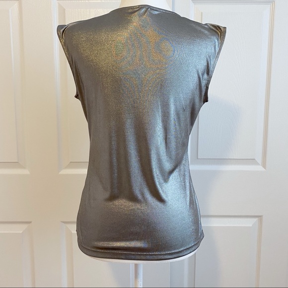 Ann Taylor Metallic Silver V-neck Blouse Tank Top - Picture 4 of 7